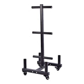 Portable Weight Plate Storage rack with Bar Holder and Wheels